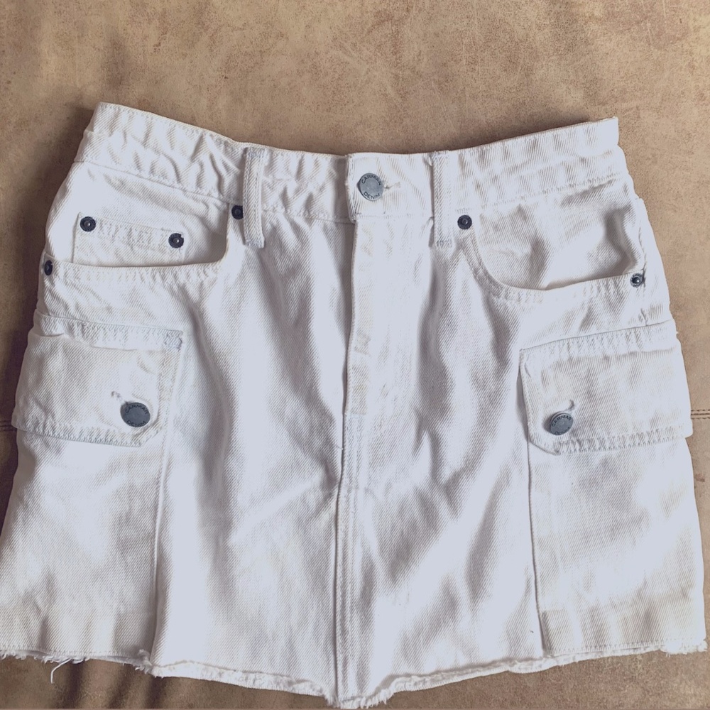 LF Carmar white denim/cargo cutoff mini skirt